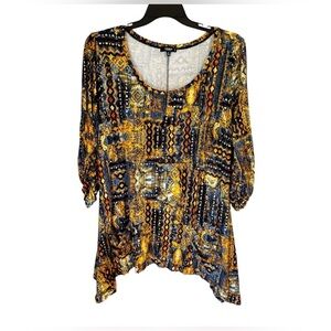 Premise Studio Women’s Ruched Sleeve Tribal Print Front Pocket Tunic Sz 2X